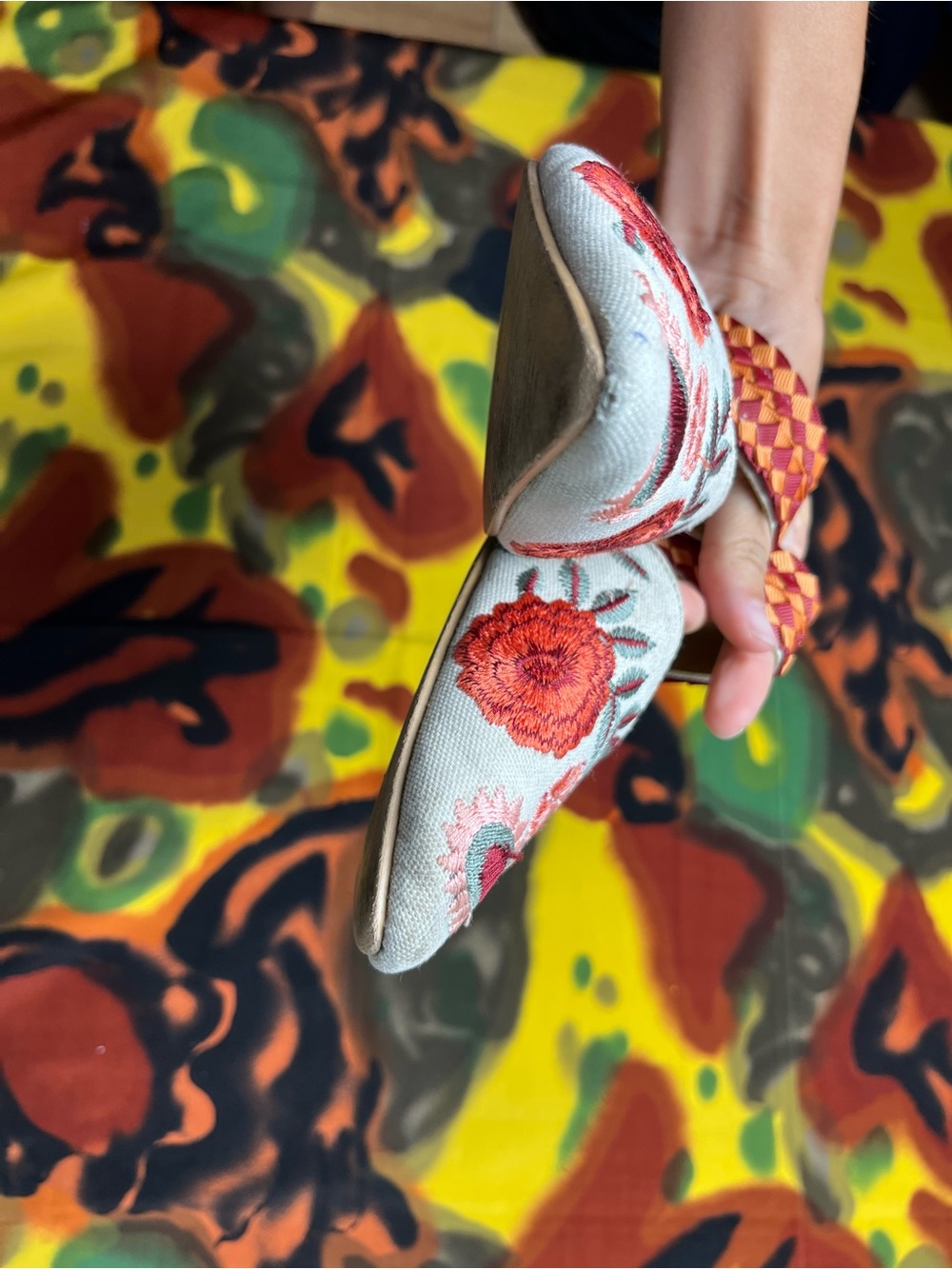Haute Hippie red floral embroidered slip-on mules with woven strap women’s 7.5 - Picture 8 of 15